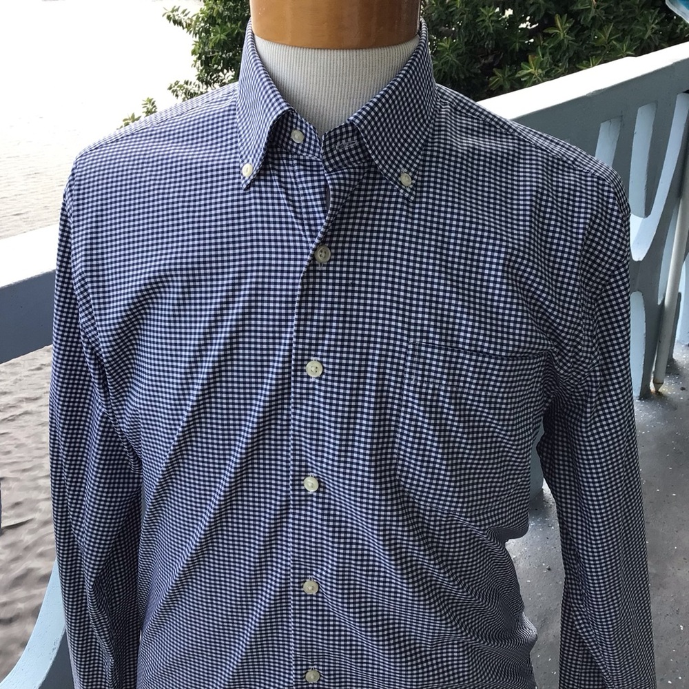 Peter Millar Long Sleeved Button Down Shirt Black White Checkered Spandex Blend - Picture 4 of 10